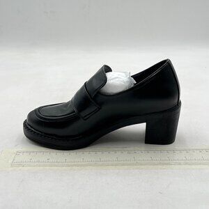Black Women Classic Closed Toe Platform Loafers Chunky Heels Slip On Pumps